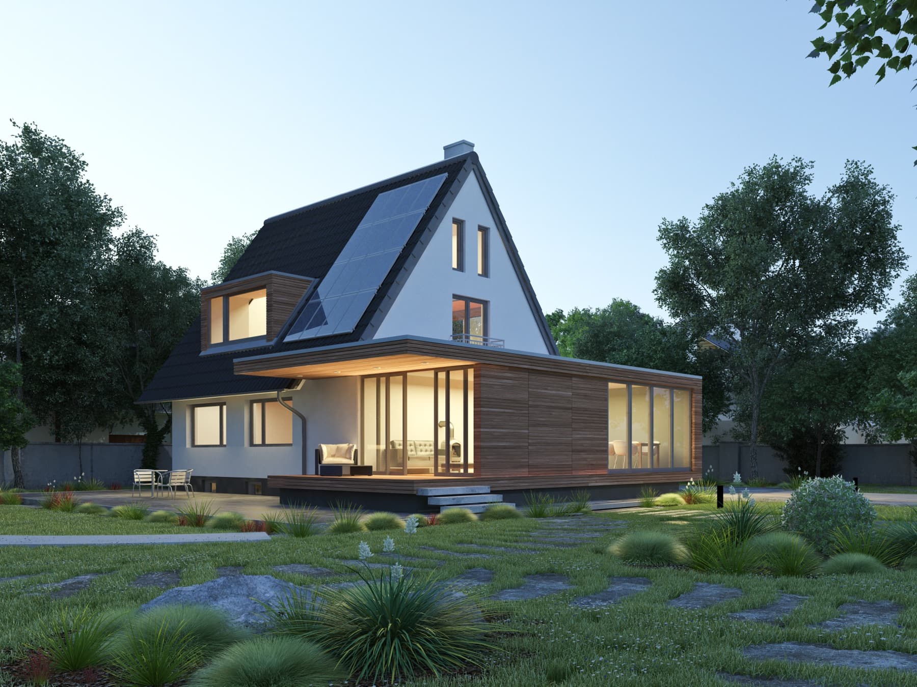 Maison frontalière en zone Pays de Gex avec panneaux solaires